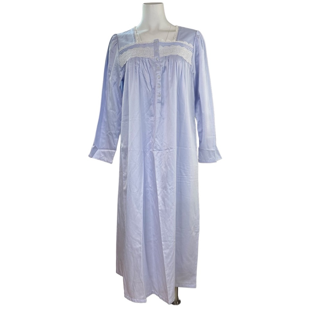 Vintage Long Nightgown Lace Detail Grandma Core Blue